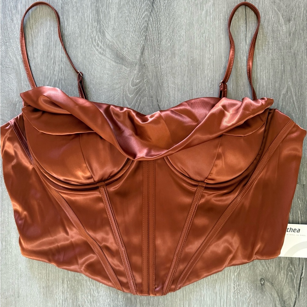 NWT | Satin Corset Top with Spaghetti Straps | Brown/Rust | Size XXL